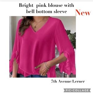 NEW 7th avenue bright pink blouse with bell bottom with open sleeves